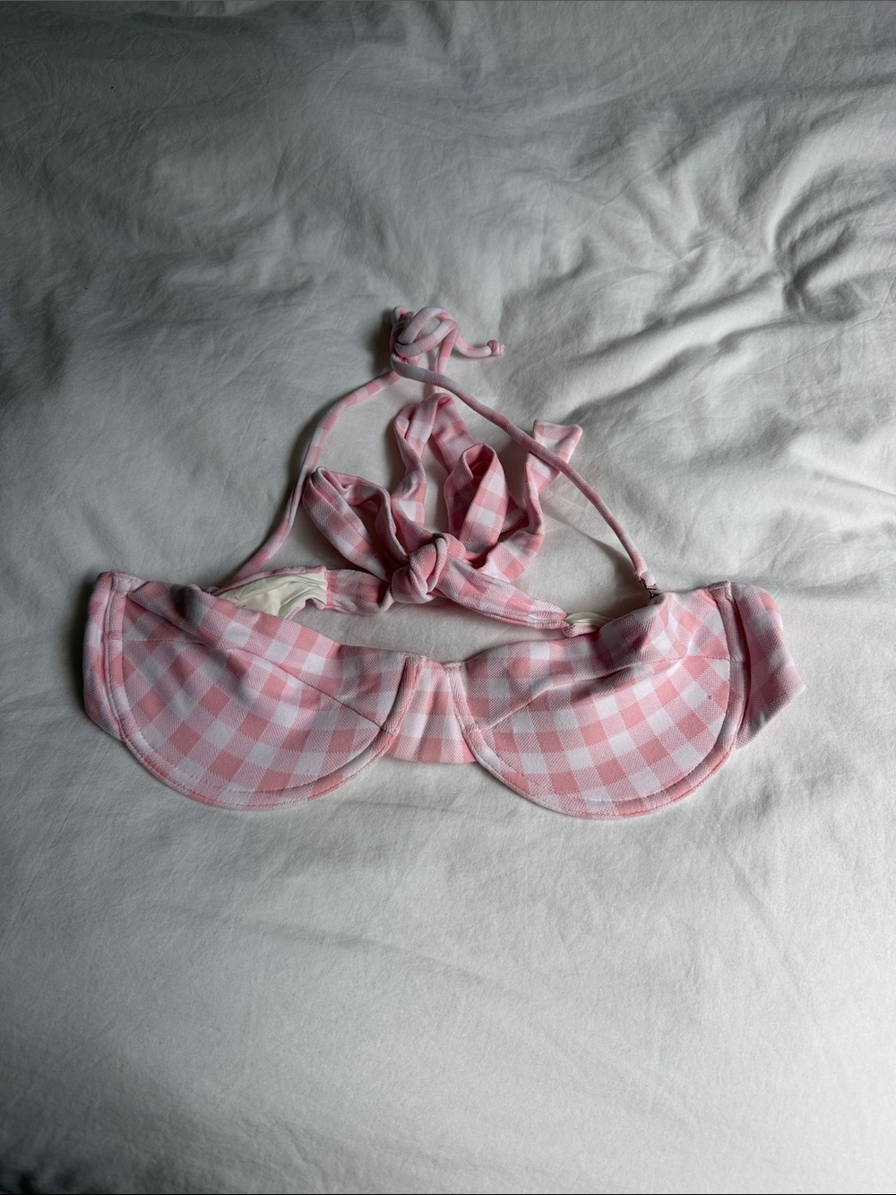 NEW Frankie's Bikinis Pink Gingham Bandeau Halter Top
